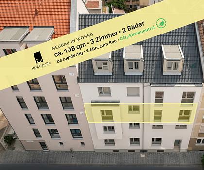 NEUBAU in Wöhrd: ca. 108 qm, 3 Zimmer, 2 Bäder – bezugsfertig – 5 Min. zum See, CO2-klimaneutral