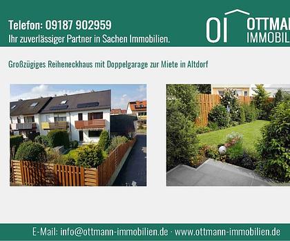 Großzügiges Reiheneckhaus mit Doppelgarage zur Miete direkt in Altdorf
