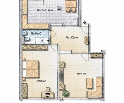 Großzügig konzipierte 
2- Zimmer- City- Wohnung 